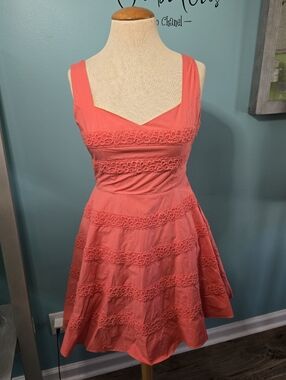 Beautiful Coral Lace-Trim Fit & Flare Dress